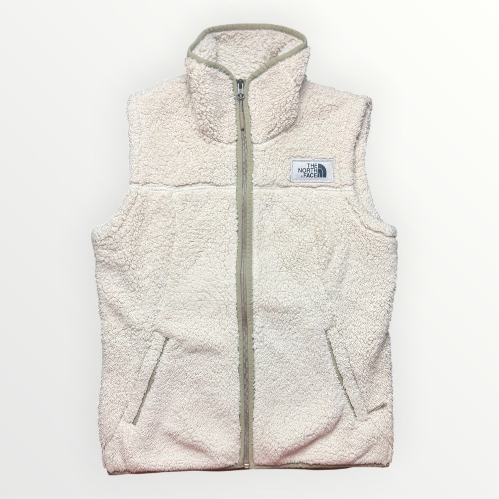 The North Face Womens Campshire Sherpa Fleece Vest Cream Olive Green Small